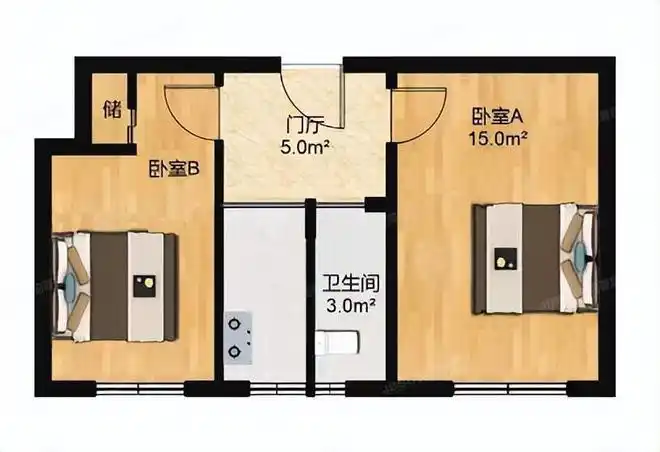 25平方米,户型为两室一厅一厨一卫,朝南,简装,所在楼层为第-1层,建筑