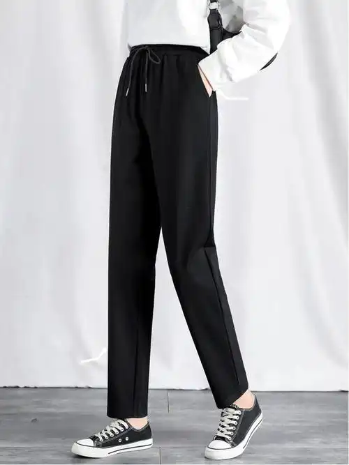 9030#(官方图)裤子女春秋高腰百搭宽松休闲直筒黑色九分大码 - 17网