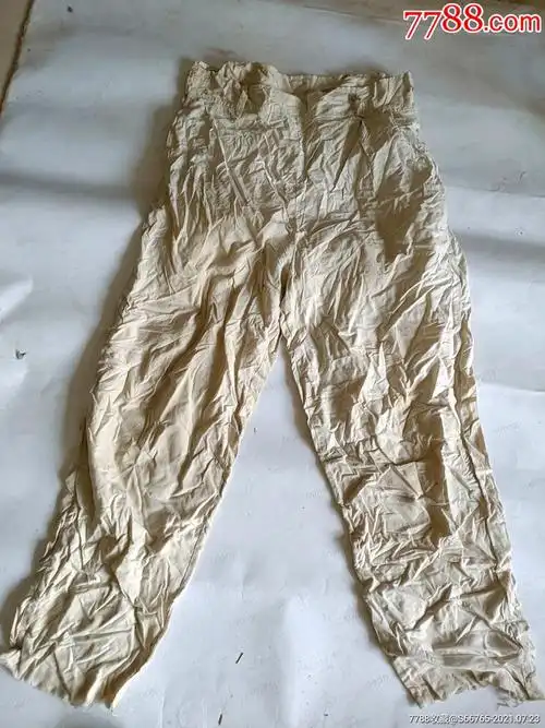 怀旧50年代老白洋布偏开门裤