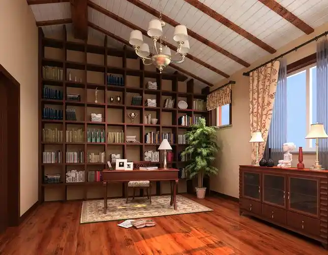 别墅美式书房装修实景图片欣赏-500平别墅美式复古风格书房摆放设计