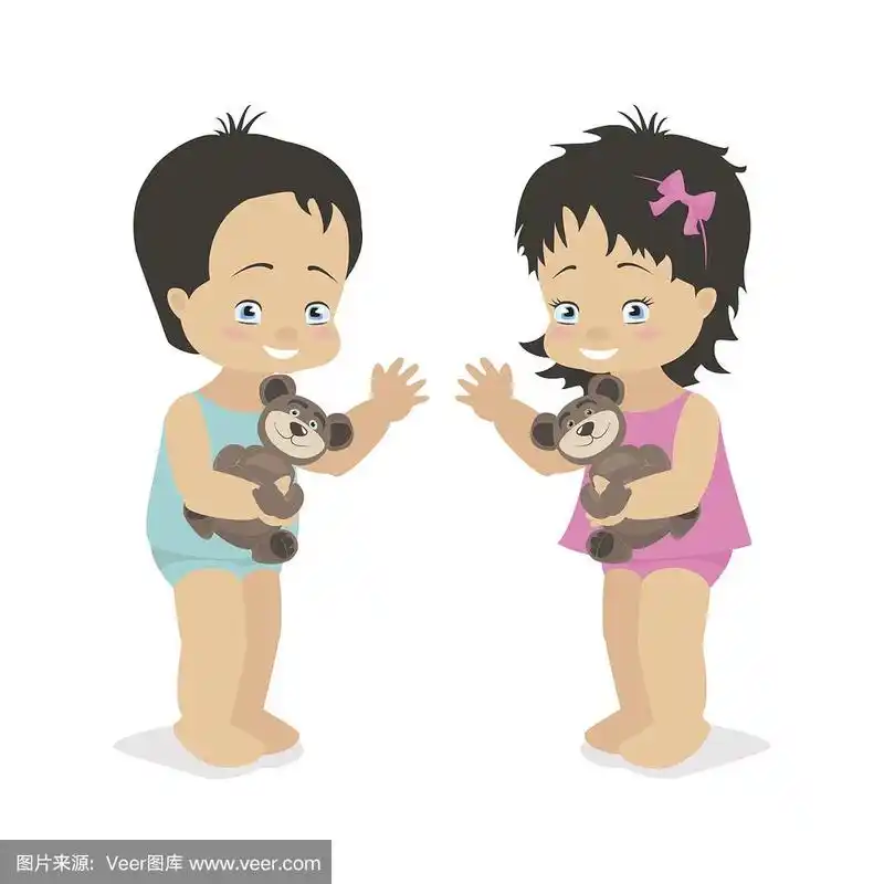 一对微笑的双胞胎男婴和女婴.快乐微笑的孩子.向量