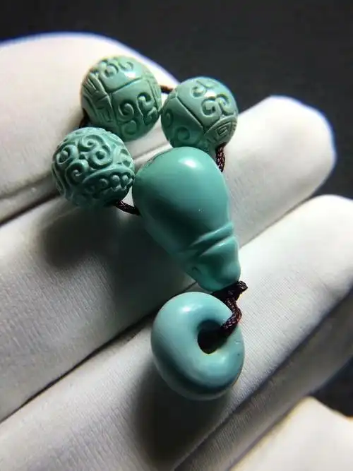 原矿无优化高瓷绿松石顶珠腰珠一体佛头三通 diy佛珠配饰