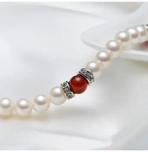 京润 赐福 6-7mm圆形 白色淡水珍珠玛瑙手链 520送女友婆婆