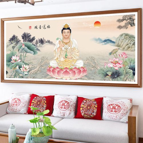 赐福观音菩萨钻石画5d满钻荷花莲花佛教佛像2020新款风景植物花卉