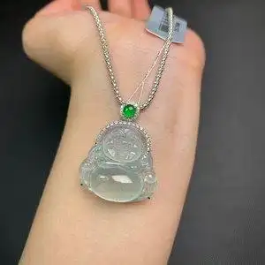【佛公专拍】天然翡翠弥勒佛18k金吊坠玉佛女款开心佛高冰种笑佛