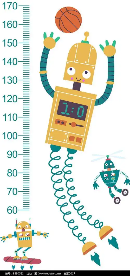 卡通机械测量身高贴纸
