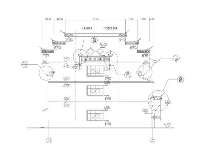 农村徽派马头墙住宅楼施工图(cad)-别墅建筑-筑龙建筑设计论坛