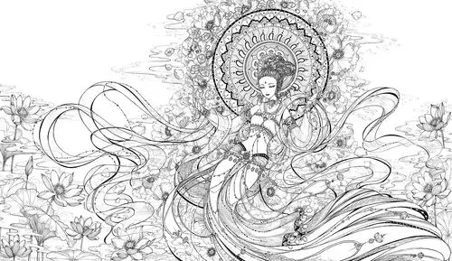 花见唯美黑白线稿手稿