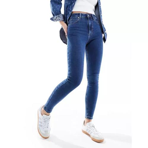 女子深蓝色紧身牛仔裤英国代购正品2024年夏修身显瘦小脚弹力裤