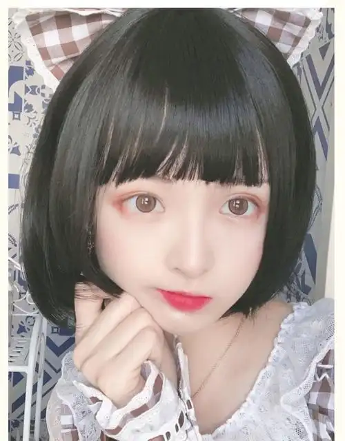 天使丝丝姬发式假发女短发波波bobo头公主切学生圆脸全头套式 黑 发网