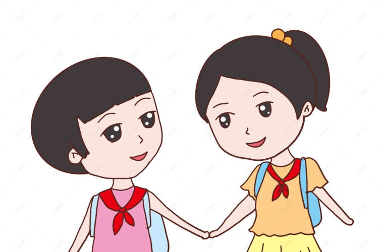 卡通风手拉手上学的小学生png