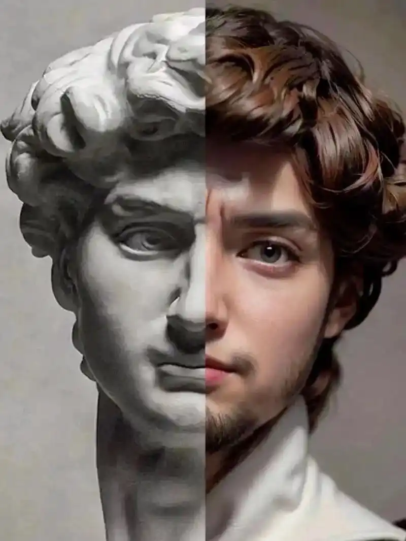 当素描石膏像遇见真人后,感觉很不可思议.用ai绘画软件,将美 - 抖音