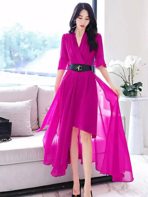 别致惊艳长裙脚踝超长气质名媛高端连衣裙女神范高级连衣裙