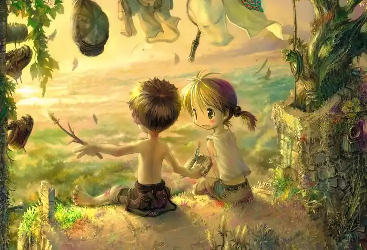 小女孩和小男孩在夕阳下说话的图片还在吗?给我一张