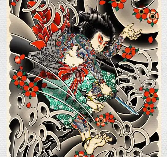 老传统包小腿纹身手稿