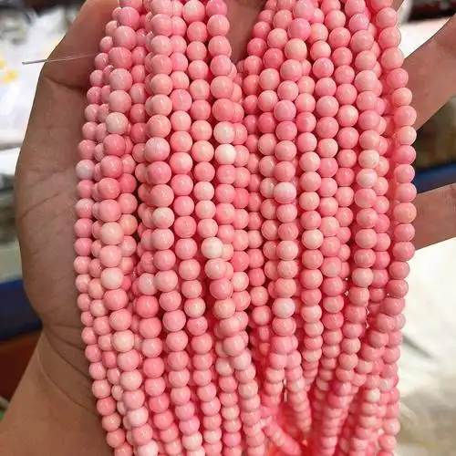 纯天然粉贝壳散珠半成品圆珠三圈手链女款粉色珠水晶手链项链配件