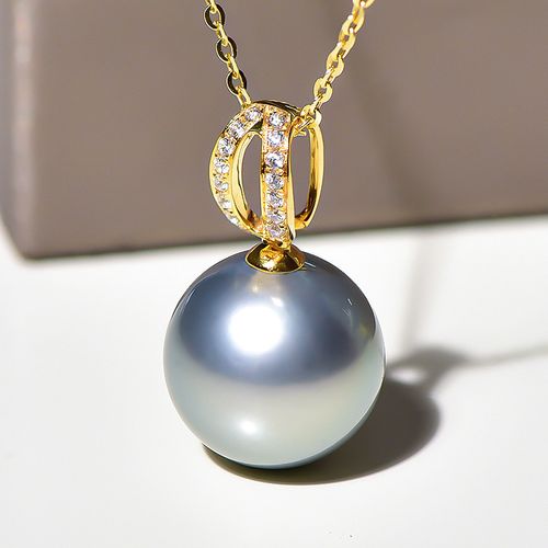 凤仪阁黑珍珠妈妈奶奶项链单颗吊坠18k大溪铂金颈饰