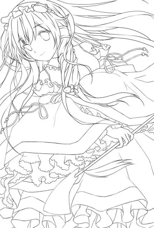 线稿动漫少女画画素材