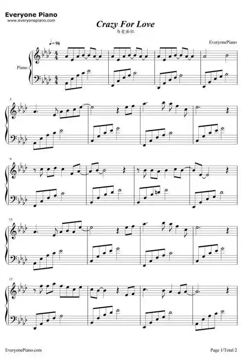 为爱痴狂钢琴谱_刘若英