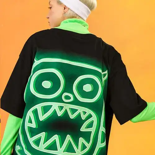 calmmind霓虹灯小怪兽情侣潮牌嘻哈短袖t恤男宽松国潮上衣ins