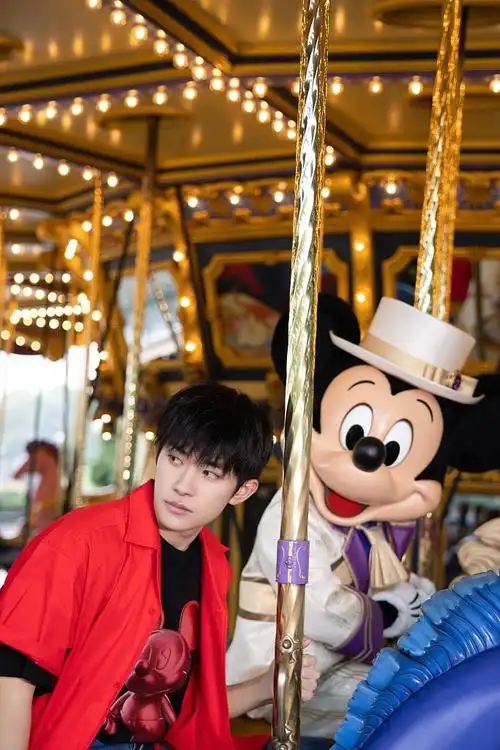 青春又可爱易烊千玺迪士尼坐旋转木马超软萌