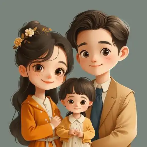 亲子头像|一家三口合影——温馨的一家人插画头像