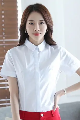 韩版ol气质白衬衫女短袖上衣正装女士白色职业装衬衣