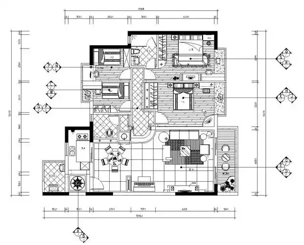 简欧风紧凑型四居室施工图设计(附效果图)