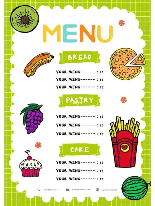 彩色可爱水果食物儿童菜单设计