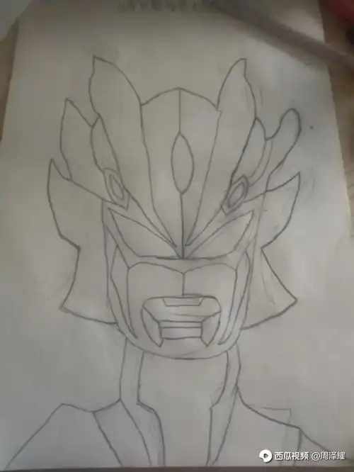 用手掌放在一张纸,手绘赛罗奥特曼无限形态,简单又帅气的手势图