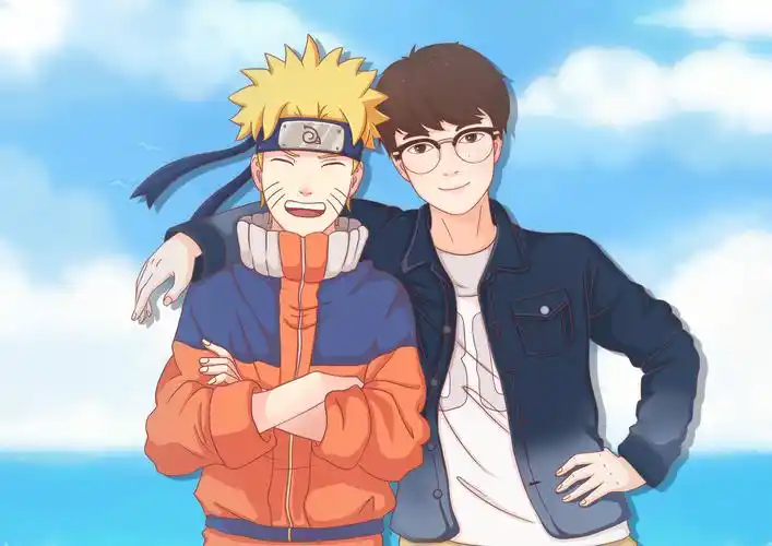 插画:和动漫人物合影