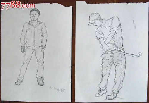 素描人物画2幅运动的男生