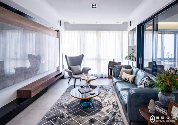 客厅窗帘装修效果图优雅96平北欧三居客厅案例图