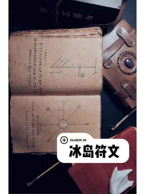 这是我的冰岛魔符笔记.第一张图片中,画的是抗冻护身符.