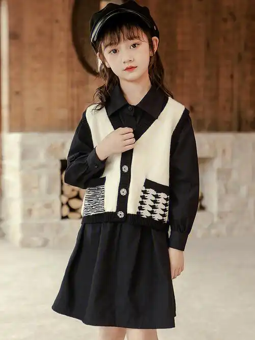 女童连衣裙洋气韩版马甲连衣裙两件套春秋