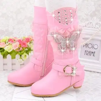 儿童冬季加绒女童高跟长靴韩版高筒公主棉鞋女孩子雪地