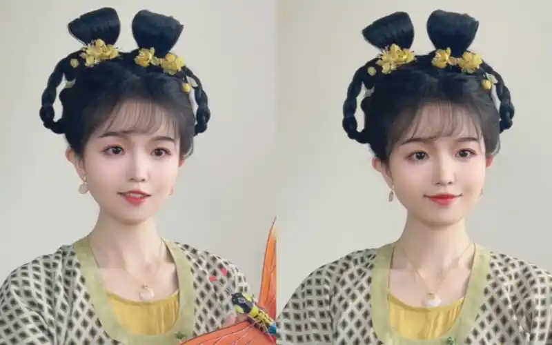 汉服发型教程|简单日常可爱的唐风双髻