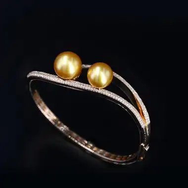 18k金珍珠手镯天然南洋海水菲律宾浓金金珠手镯女 镶嵌定制