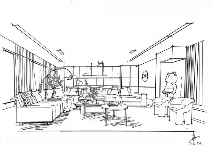 室内设计手绘客厅写生线稿