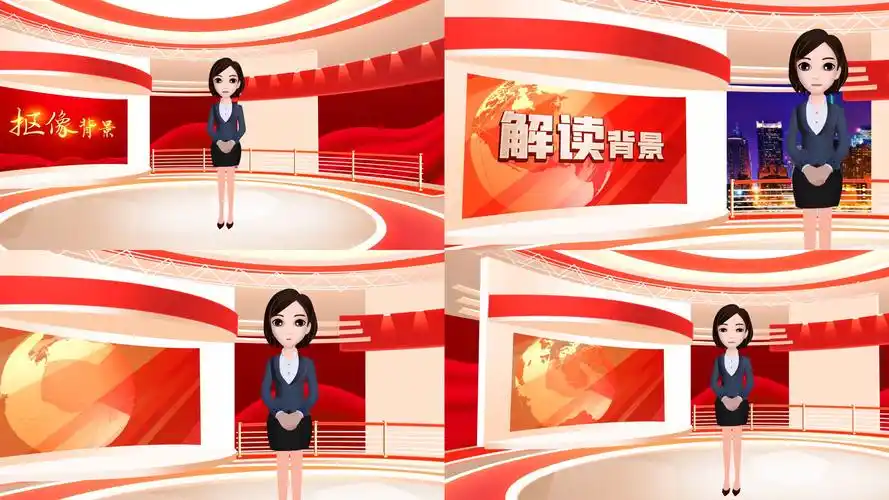 虚拟抠像演播室背景ae模板,包含人物,不要插件