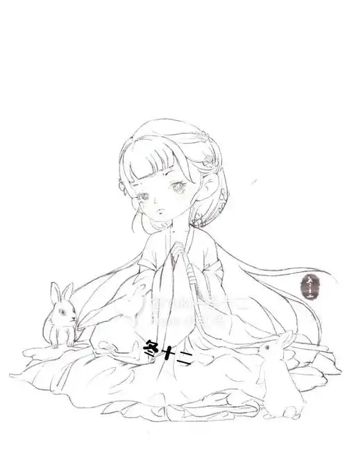 手绘古风少女线稿