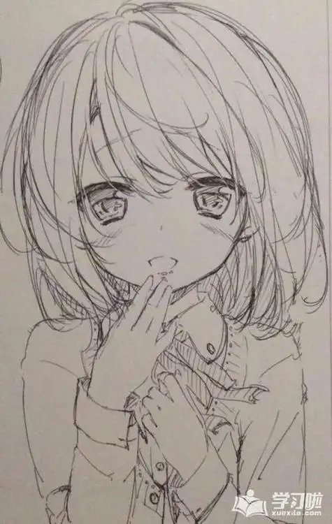 qq素描动漫头像绘画作品二次元少女素描卡通人物