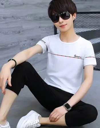 新款青少年学生套装男运动两件套韩版休闲帅气夏季14-16岁高中生潮流