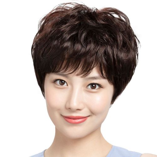 中老年短发头套自然妈妈短卷发纹理烫真发发套日常整顶假发 原价196元