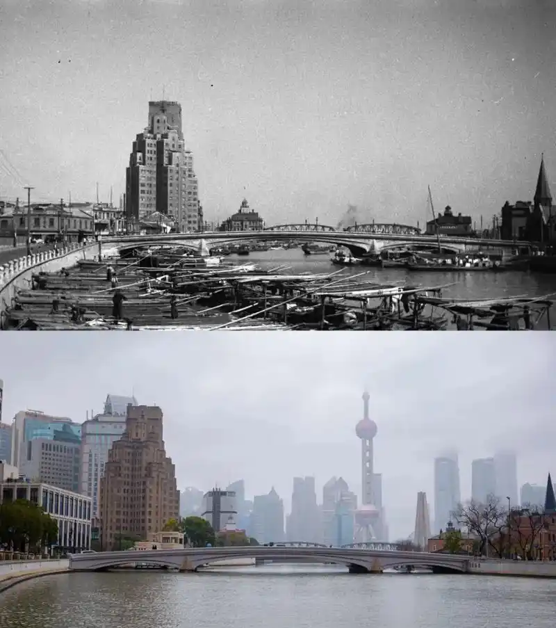 上海跨越百年的新老照片对比.