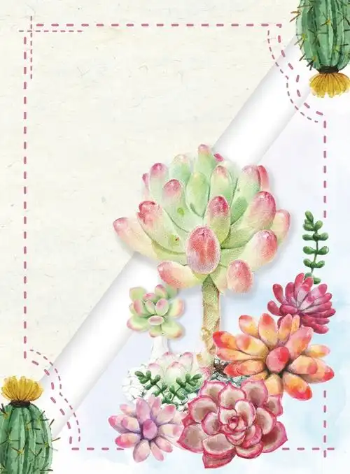 手绘多肉浪漫植物鲜花店矢量海报背景模板