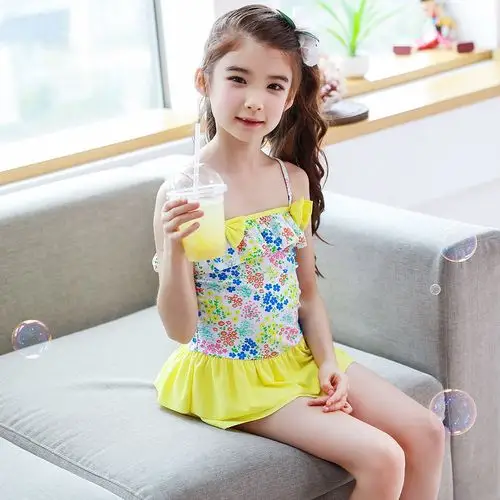 柠檬宝宝lemonkid 夏季女童小碎花吊带连体泳裙 儿童泳衣 速干透气