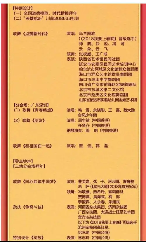 2019年春晚节目单