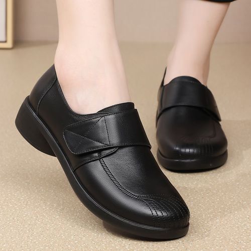 旺奈真皮软底妈妈鞋春秋款舒适中老年女鞋大码平底皮鞋奶奶单鞋女