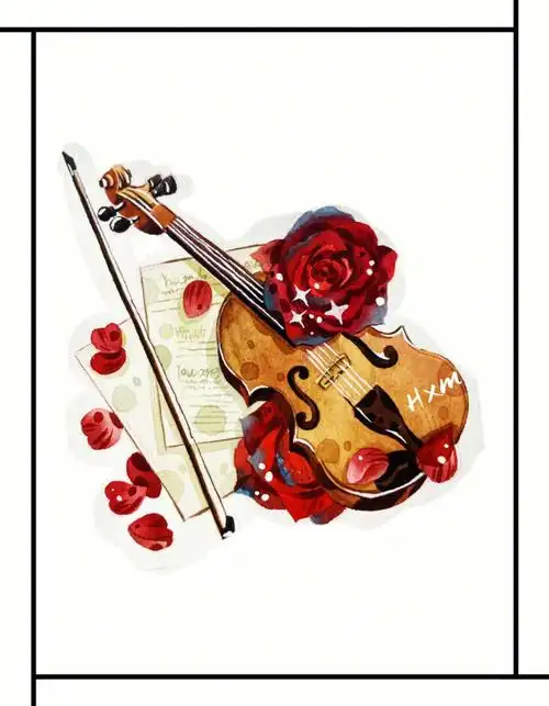 水彩61小提琴和玫瑰花附步骤图59150